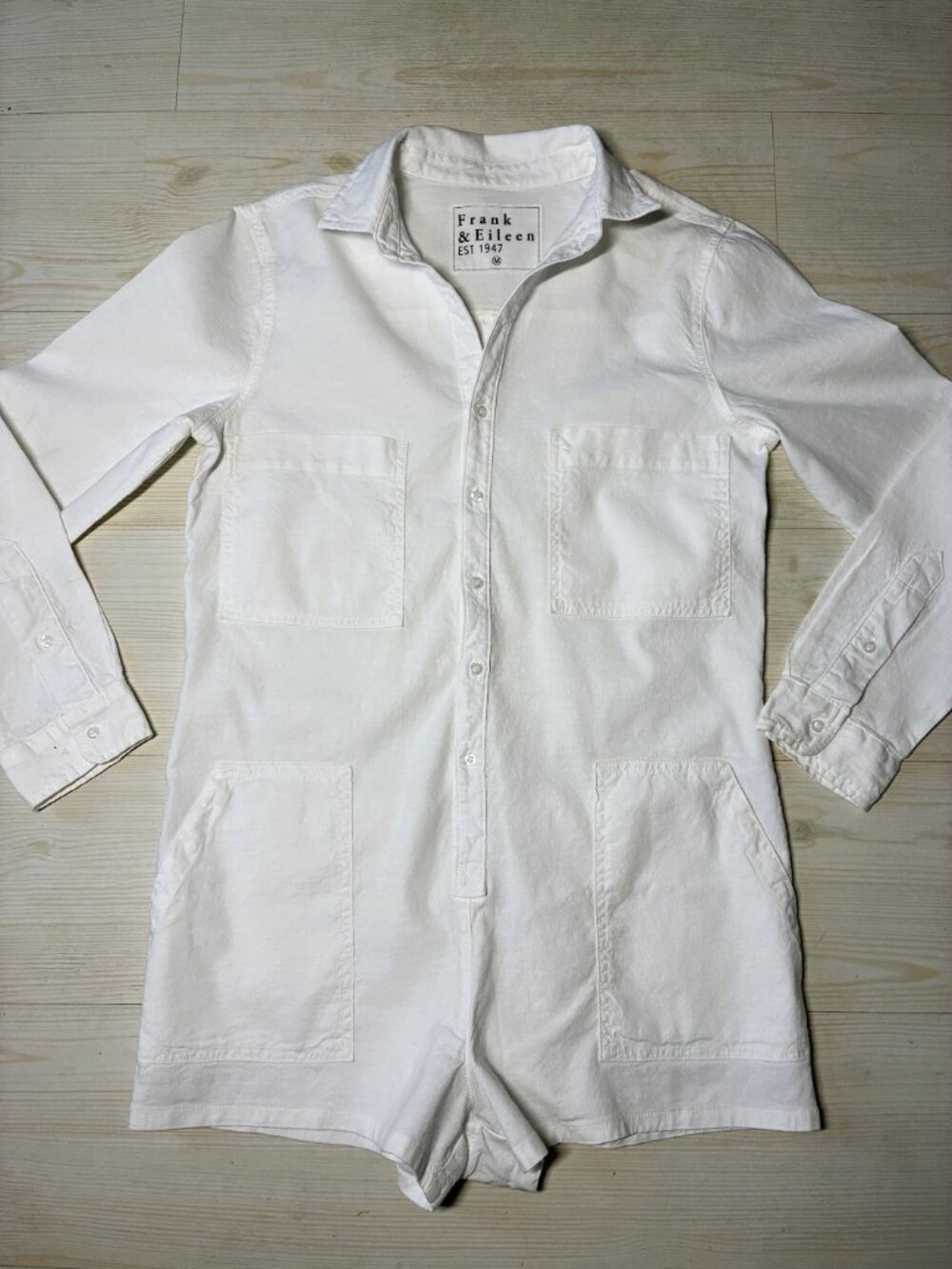 Frank & Eileen White Ireland Playsuit Romper Cotton Linen Blend Size M USA